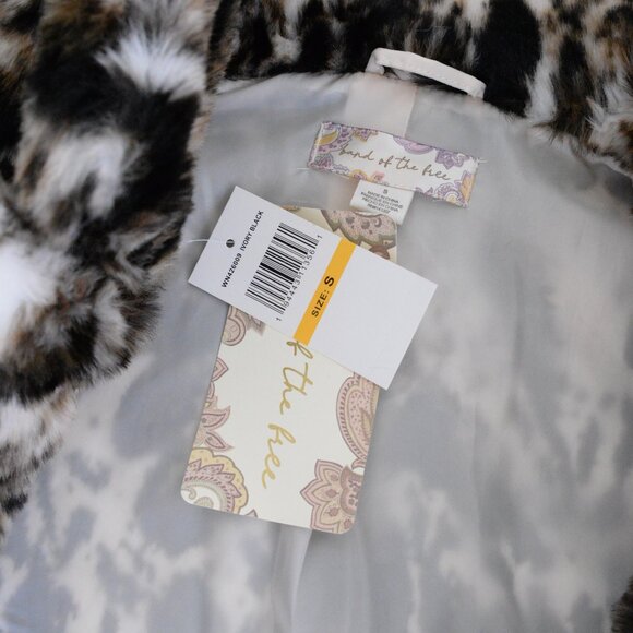 Band Of The Free Cream And Brown Animal Print Fake Fur Mob Wife Cropped Jacket S - Picture 11 of 11
